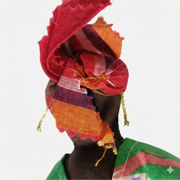 Vintage Jamaican Cloth Doll Handmade Folk Art Caribbean Souvenir 10" Ethnic Blk - Picture 4 of 5